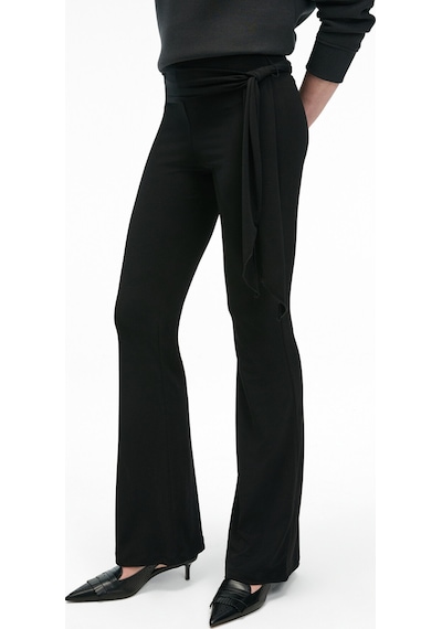 Grımelange AYSHUR Kadın Esnek Kumaşlı Kemer Detaylı Geniş Paçalı Slim Fit Siyah Pantolon
