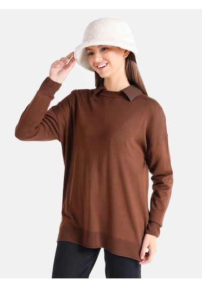 Colin's Colins Regular Fit Bisiklet Yaka Kahverengi Kadın Kazak Cl1065800 Kahverengi