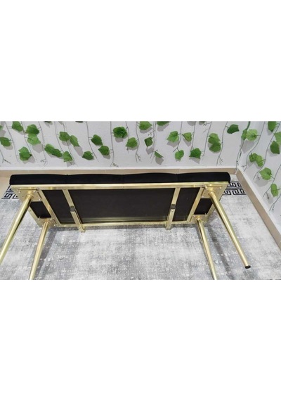 Özcan Metal Metal Ayaklı Sırtlı Gold Mutfak Salon Antre Yatak Odası Puf Bank Oturak Bench Siyah