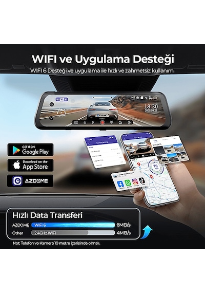 Azdome Ar09 4k 2 Kameralı 9.6 İnç Dokunmatik Ekran Tam Ayna Araç İçi Kamera
