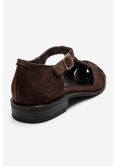 Luvishoes Dexara Kahverengi Süet Hakiki Deri Kadın Sandalet