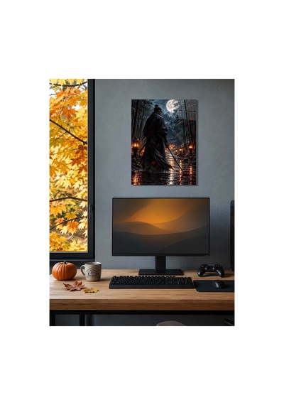 Ay Işığında Japon Samuray Metal Tablo - Dekoratif Duvar Tablosu Çok Renkli - 929763144 Çok Renkli - 929763144 Çok Renkli