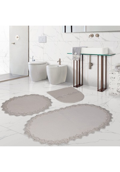 Bonny Home Venüs Krem 3'lü Dantelli Banyo Paspası Seti Çeyizlik Krem