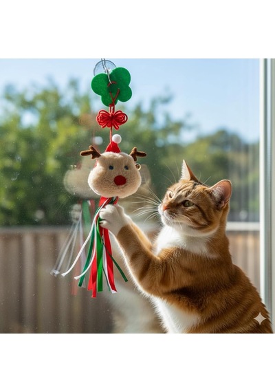Madpet Noel Temalı Kedi Oyuncağı Kardan Adam Figürlü Uzun İp Püsküllü, Zilli Ve Askılı Yapı 2'li Pak