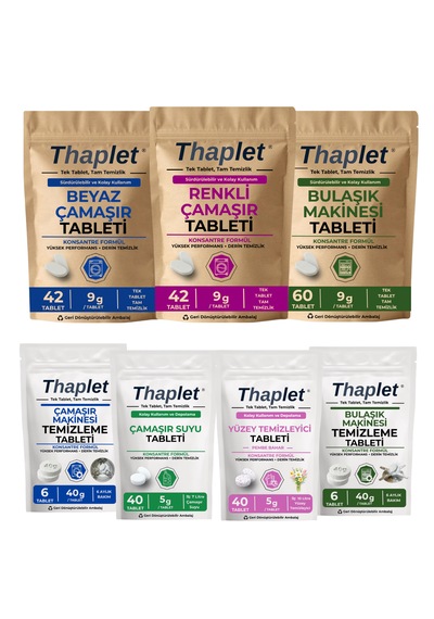 Thaplet Avantajlı Büyük Set - Çamaşır Makinesi Ve Bulaşık Makinesi Tabletleri + Makine Bakım Tabletleri + Çamaşır Suyu