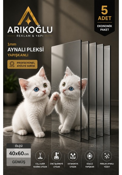 40x60 Cm 1mm Gümüş Aynalı Pleksi Kendinden Yapışkanlı 5 Adet Profesyonel Atölye Serisi Gümüş