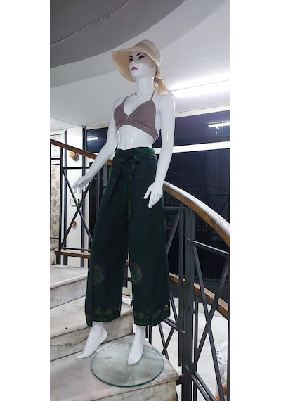 Eren Style Otantik Nakış İşlemeli Harem Şalvar Bulmaca Pantolon 100 Cm Yeşil