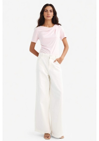 Defacto Slim Fit Dar Kesim Kayık Yaka Kısa Kollu Tişört F8008ax25aupn648 Pembe