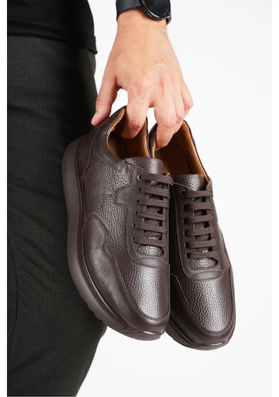 Fame Step Hakiki Deri Erkek Yürüyüş Ayakkabısı Casual Comfort Bağcıklı Ortopedik Günlük Rahat Taban Kahverengi Sneaker Palermo