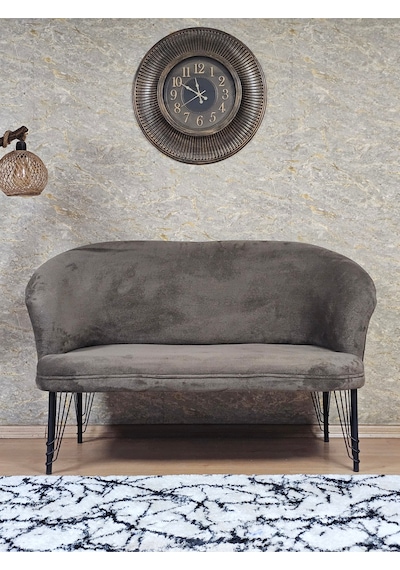 Zafir İkili Teddy Siyah Boyalı Telli Ayak Çay Seti Koltuk İkili Berjer , Balkon, Salon, Ofis Kahverengi