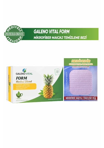 Galeno Vital Form Herbal Blend Bromelain  Çayı + Mikrofiber Makyaj Temizleme Bezi Hediye