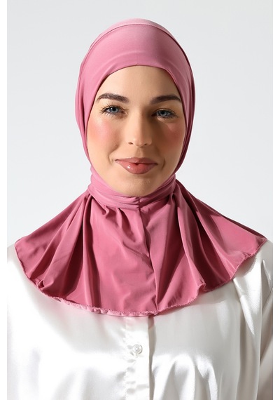 Kadın Çıtçıtlı Bağlamalı Tesettür Hazır Pratik Şal Pembe