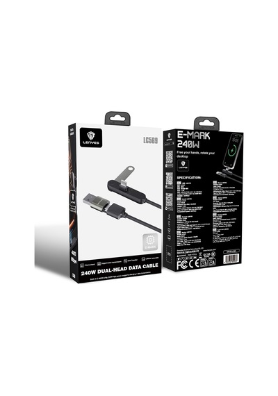 Lenyes Lc569 2in1 Usb-a - Type-c + Type-c Standlı Data Ve Şarj Kablosu 240w 1.2m Siyah