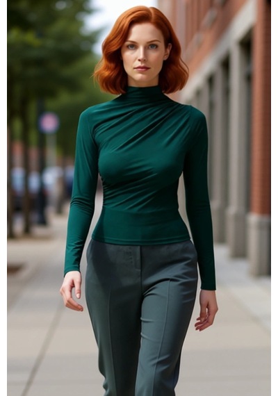 Ersefa Moda Kare Yaka Örme Slim Düz Desen Casual Günlük Crop Kısa Kol Bl Zümrüt Yeşili