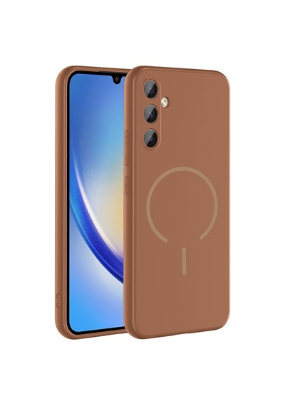 Zore Samsung Galaxy Uyumlu A34 Kılıf M-safe Şarj Özellikli Omsy Meta Kapak - Kahverengi