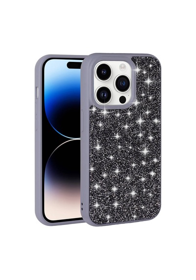Apple iPhone Uyumlu 14 Pro Max Kılıf Simli Pırlanta Taşlı Kamera Yükseltili Silikon Pazarplus Beyaz