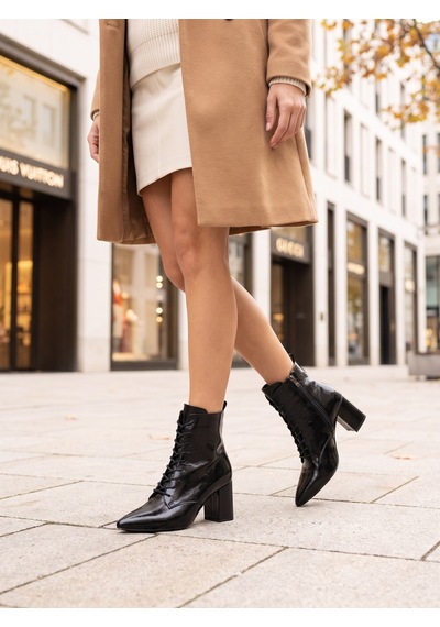 Nesilshoes Nesil Shoes Pres 1037 Siyah Krşk Rugan Topuklu Kadın Bot