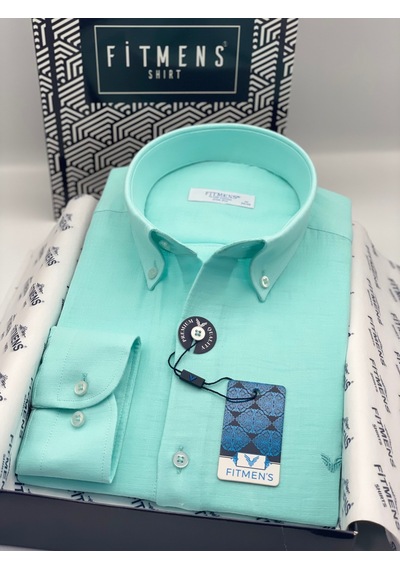 Slim Fit Uzun Kol Müslin Pamuk Rahat Nefes Alabilen Kumaştan Yaka Düğmeli Hediye Kutulu Erkek Gömlek Fs-004202 - Mint-3366