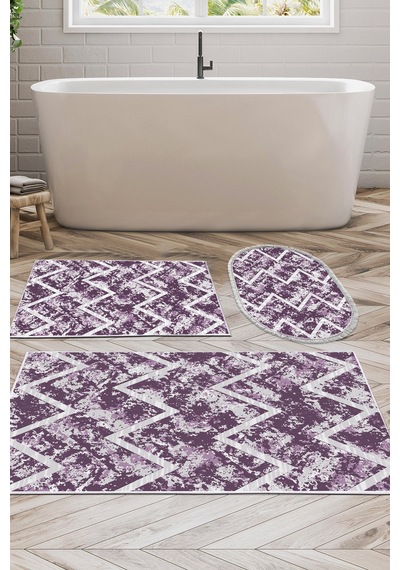Dekoreko Kaymaz Taban Djt 3 Lü Banyo Paspas Takımı Yıldız Deri Karışık Iskandinav F5128 Mor