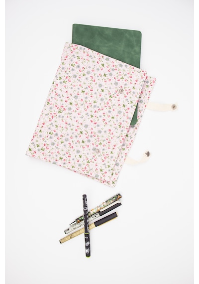 Kitap Kılıfı Fermuarlı Cepli, Çiçekli Kumaş Defter Kılıfı, Çıtçıtlı Organizer Kılıf