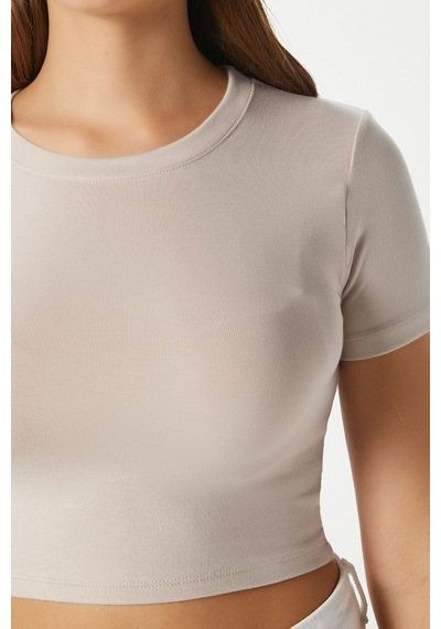 Ritnice Kadın Deal Lux Touch Yumuşak Doku Crop Bej Bluz