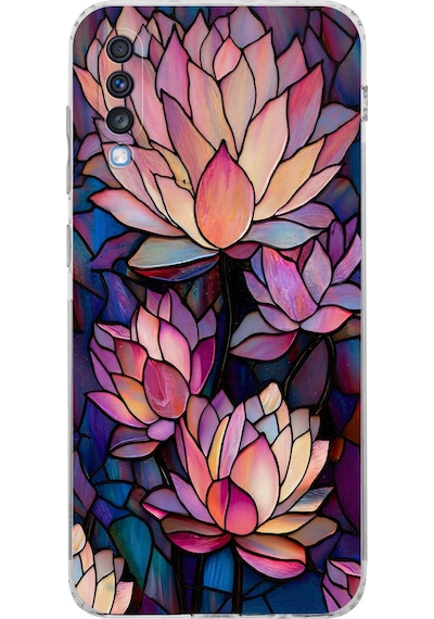Printify Samsung Galaxy A70 İle Uyumlu Vitray Sessiz Lotus Tasarımlı Şeffaf Silikon Kılıf Şeffaf