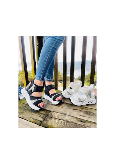 Lady Kadın Taşlı Dolgu Taban Spor Sandalet 9cm siyah