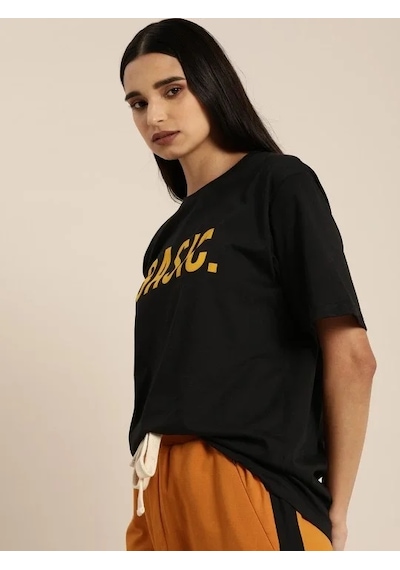 Assema Baskılı Kadın Kısa Kol T-shirt - Siyah Çok Renkli