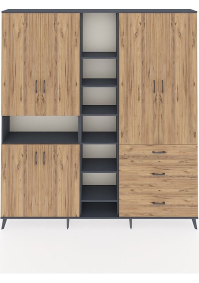 Arges Dolap 13 Raflı 3 Çekmeceli 6 Kapaklı 220x30x243 Antrasit-çam/çam Atlas Çam/atlas Çam Arges Dolap 13 Raflı 3 Çekmeceli 6 Kapaklı 220x30x243 Antrasit-çam/çam Atlas Çam/atlas Çam
