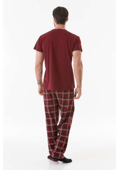 Fullamoda Ekose Desenli Düğmeli Pijama Takımı 24mıcg631212245-bordo 24MICG631212245-Bordo