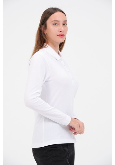 Msw Kadın Uzun Kollu Regular Fit Polo Yaka T-shirt Beyaz