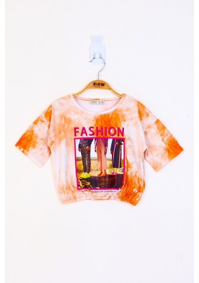 Toontoy Kids Toontoy Kız Çocuk Batik Desenli Fashıon Baskılı Crop Tişört Turuncu