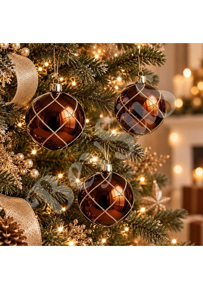 Beysüs Yılbaşı Çam Ağacı Süsü Parlak Özel Karamel Holiday Cici Top 8cm 3lü