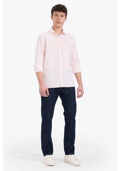 DeFacto Regular Fit Polo Yaka Keten Yazlık Uzun Kollu Gömlek E1729AX25SPPN185