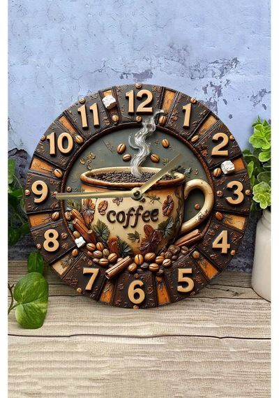 Kahve Tutkunlarına Özel 3d Görünümlü Mdf Duvar Saati 33 Cm Sdw329 Renkli