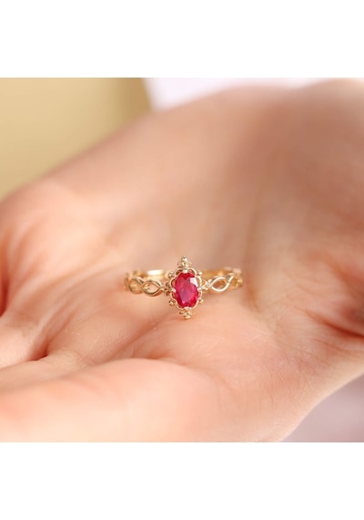 Altın Vintage Yüzük 14 Ayar Ruby 536017839