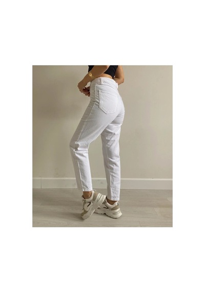 Woddi Beyaz Mom Likralı Kadın Jean Kot Pantolon-1