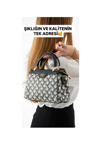 Kadın Orta Boy El Ve Uzun Omuz Askılı Çanta En 21.5 Boy 16 Siyah Beyaz Desenli