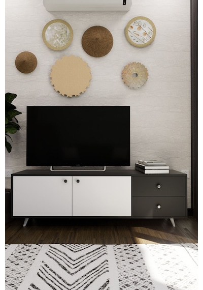 Leder Modern Dekoratif Tv Ünitesi Televizyon Sehpası Antrasit... Antrasit