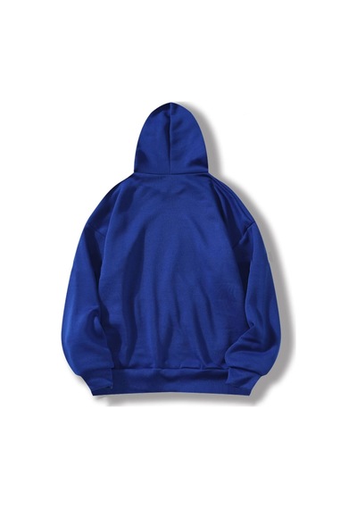 Startmore Mavi Unisex Kadın/erkek Düz Renkli Pamuklu Oversize Kapüşonlu