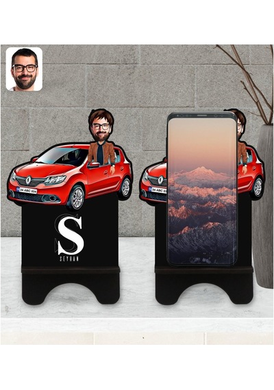Kişiye Özel Plakalı Erkek Renault Sandero Karikatürlü Ahşap Biblo