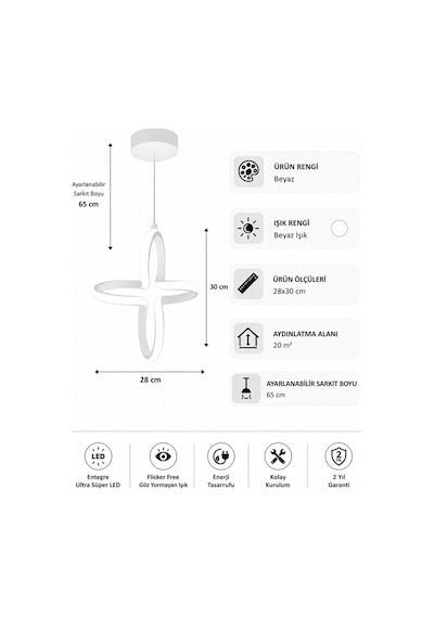 AvizeGO Enzo Led Sarkıt Avize Beyaz Işık