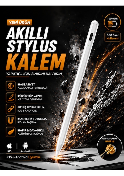 140mah İpad Tablet Akıllı Stylus Kalem Apple iOS Android Uyumlu Altın Kaplanmış Bakır Uç Hassas