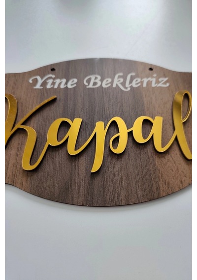 Gold Pleksi Detaylı 3d Ahşap Açık-kapalı Tabelası - Tesbih