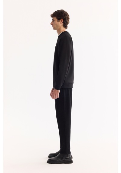Avva Erkek Siyah Bisiklet Yaka Pamuklu Bi-stretch Baskılı Regular Fit Sweatshirt A52y1289