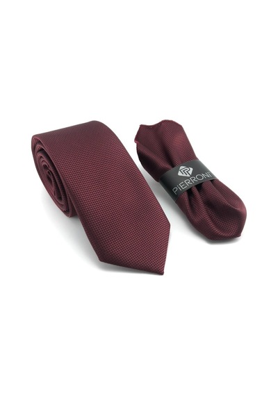 Pierroni Bordo Oxford Desen Mendilli Kravat Bordo