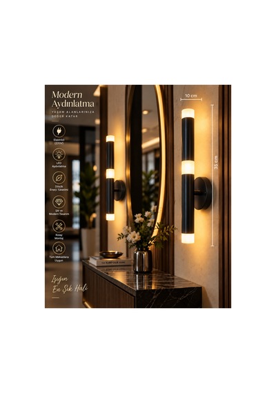 Mylüx Lina Aplik Siyah 220v Elektrikli Led 40 Cm Modern Dekoratif Duvar Aydınlatma Siyah Siyah