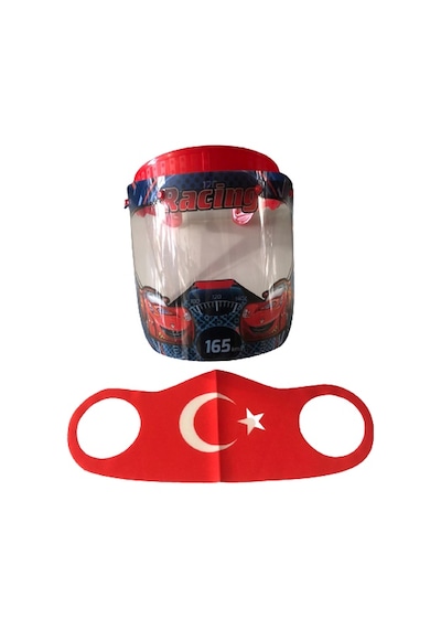 Gürbey Racing Baskılı Çocuk Siperlik + Türk Bayrağı Desenli Çocuk Maske