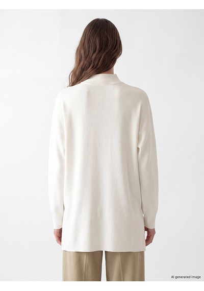 Lcw Modest Beyaz Dik Yaka Soft Touch Kadın Sweatshirt Tunik