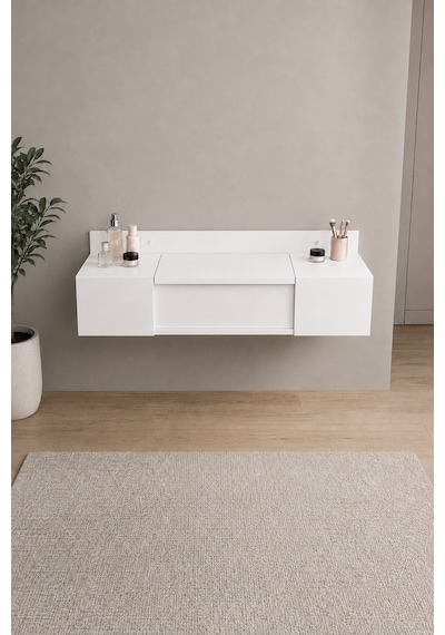 Arnetti Zakkum Aynalı 2 Raflı Dekoratif Makyaj Masası Beyaz
